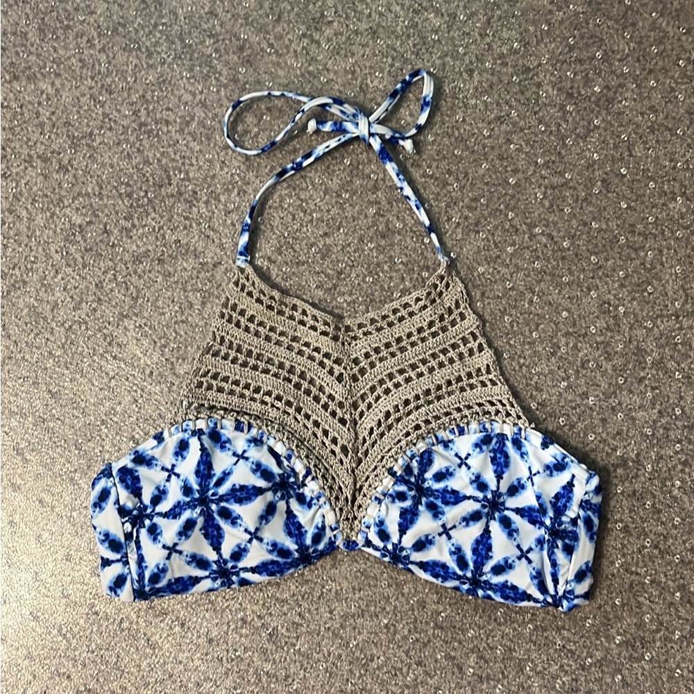 Tie Dye halter bikini top with netting